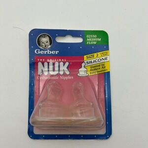 Gerber NUK Orthodontic Nipples Size 2 Medium Flow Silicone 2pk Vintage 02550